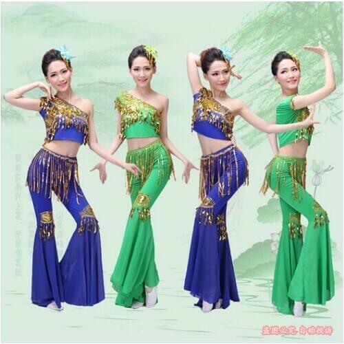 New elastic chinese folk dance Dai Dance Costume Peacock Dance wear minority costume Bichunmoo Vietnam Dunhuang dance