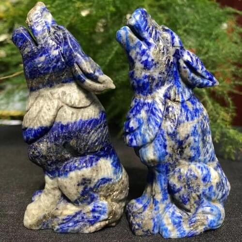 About 90mm Natural Lapis Lazuli, Hand-Carved, Wolf, Family Table Reiki Decoration, Gifts To Relatives And Friends