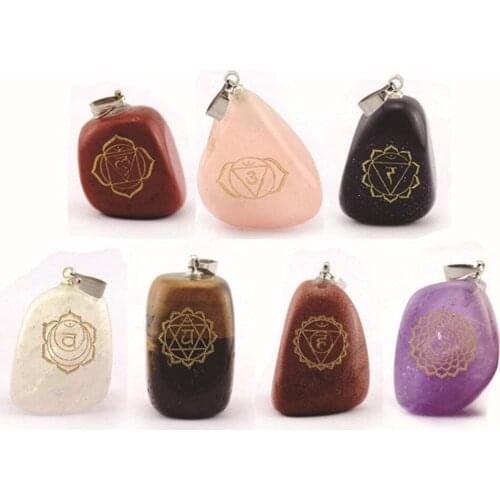 Feng Shui Healing Stone Engraved Chakra Symbols Pendant