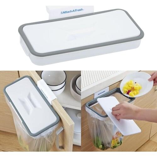 Garbage Bag Holder Convenient Cupboard Door Back Hanging Storage Racks Kitchen Garbage Bag Holder Trash Rack with Lid