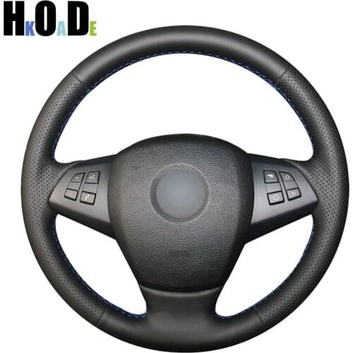 Hand-stitched Steering Wheel Cover Black Leather Car Steering Wheel Cover for BMW E70 X5 2008-2014 X6 E71 2008-2015