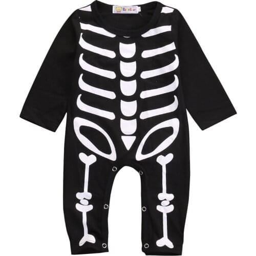 Pudcoco 2018 Newborn Baby Boy Girl Halloween Rompers Human Skeleton Print Long Sleeve Jumpsuit Clothes Outfits Costume 0-24M