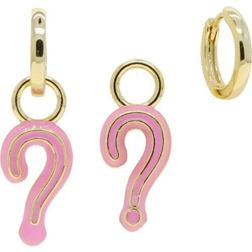 Pasel Enamel Pink White Blue Yellow Colorful Question Mark Charm Dangle Drop Earring Gold Color