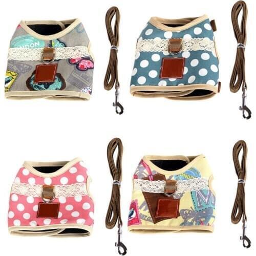 Small Pet Dog Harness for Dogs Dot Pattern Puppy Poodle Teddy Cat Pet Harness with Leash Animal Vest Dog Collar