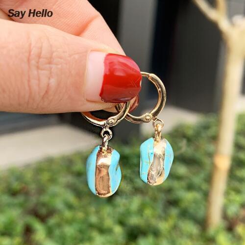 SAY HELLO Newest Turquoises Beads Earrings Cute Pendants Circle Drop Hoop Earrings for Women Party Jewelry K2628