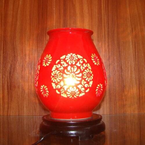 Light led Traditional Vintage chinese porcelain ceramic table lamp bedroom living room wedding table lamp Jingdezhen red