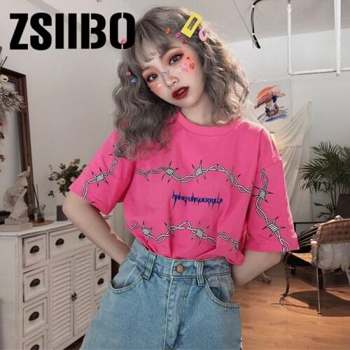 Loose Short Sleeve Unisex Top Couple Clothes Grunge Tumblr Tops bf Harajuku Womens T-Shirts Thorns Pattern Streetwear T Shirt