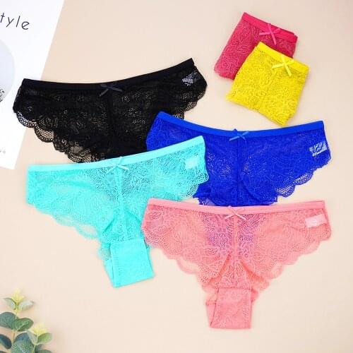 6pcs/Lot New Sexy Lace Pants Women Underwear Panties Transparent Hollow Out Seamless Floral Lace Bow Fashion Lingerie Femme