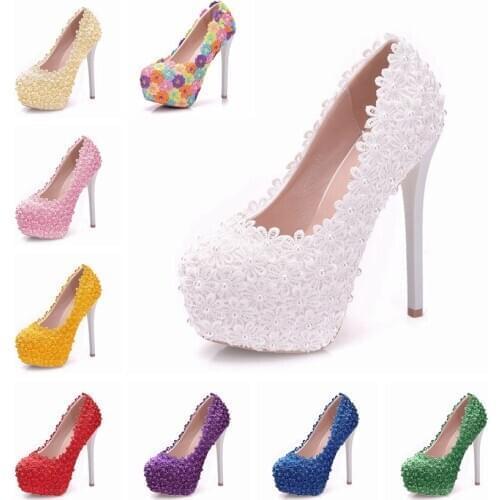 Crystal Queen Multicolour Flower Women Shoes New Arrival Wedding Shoes Bride High Heels Platform Pumps Ladies Party Dress Shoes