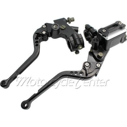 Universal Handlebar 7/8" 22mm Motorcycle Pump Master Cylinder Kit Reservoir Long Brake Clutch Levers Set For Yamaha Black