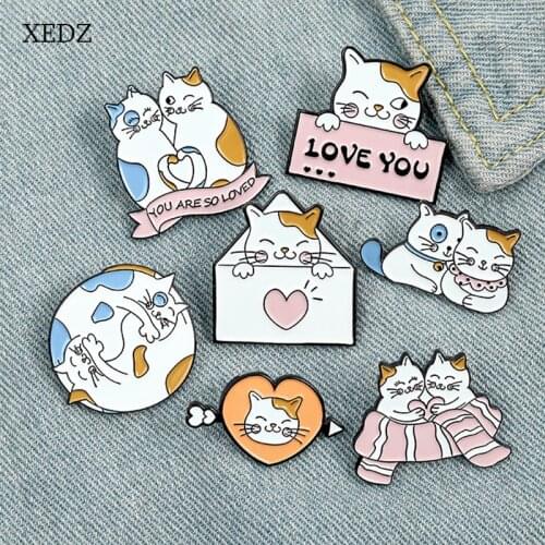 XEDZ Love couple cat brooch cats love daily envelope octopole figure scarf enamel badge jewelry jewelry gifts for friends