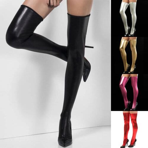 2021Women PU Leather Stockings Fashion Thigh High Socks Black Red Gold Sexy Stockings Over Knee Socks Long Boot Stockings Hot