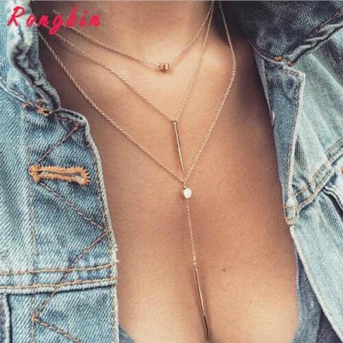Women Layered Chain Necklaces & Pendants Delicate multi layer Maxi Necklace Charm Chain Necklace Collier bijoux Boho Jewelry