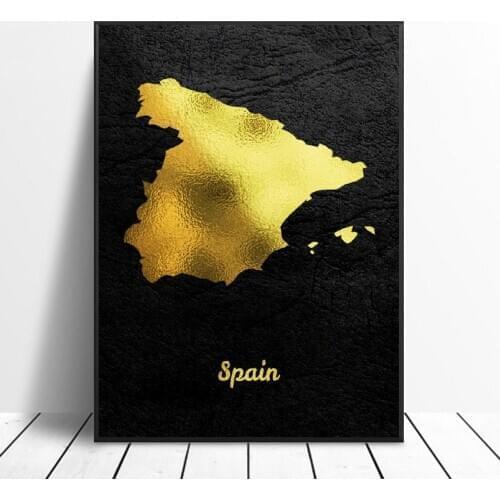Golden Map Art Spain Art Canvas Poster Home Decor Painting No Frame