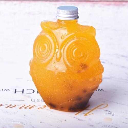 10pcs PET cartoon owl shape juice fruit drink bottle transparent milk tea coffee cold drink packaging cup with aluminumf oil lid