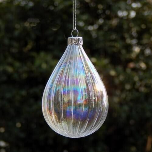 12pcs/pack 7*12cm Lustre Pearl Striped Water Drop Shaped Glass Pendant Christmas Tree Hanging Home Decoration Friend Gift