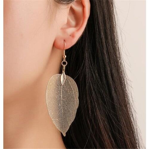 2021 Fashion Bohemian Long Earrings Unique Natural Real Leaf Big Earrings For Women Jewelry Gift Oorbellen Pendientes Mujer Mod