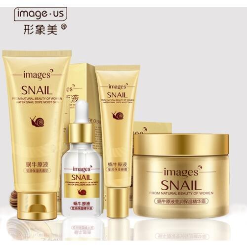 4 Pcs Snail Face Skin Care Set Day Essence/ Eye Cream/ Anti Aging Repair Whitening Nursing Facial Set