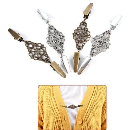 5Pcs Women Cardigan Sweater Blouse Shawl Clips Shirt Collar Retro Duck Clip Clasps Charm Brooches Clothing Accessories
