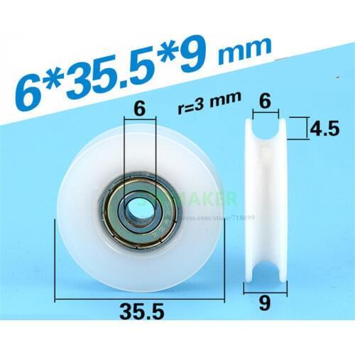 6*35.5*9mm U grooved wheel, 626zz wrapped plastic nylon, engineering plastic rolling wheel / suspension wheel / guide wheel