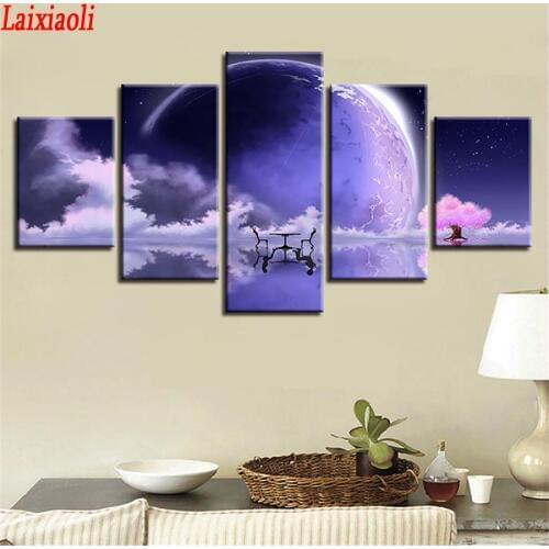Diamond Picture Embroidery Home Decor 5 Pcs romantic pink Planet Landscape Painting Full Square Drill Cross Stitch Gift Handmade