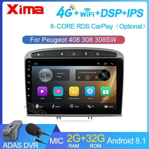 XIMA Android 8.1 Car Multimedia Player GPS Navi For Peugeot 408 for Peugeot 308 308SW RCZ 2Din Radio Stereo Head