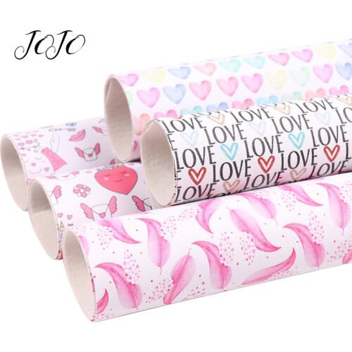 JOJO BOWS 22*30cm 1pc Faux Synthetic Leather Sheets For Handicrafts Valentines Day Heart Love Leaf Printed Fabric DIY Hair Bows