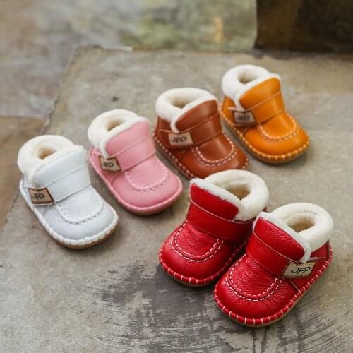 Infant Toddler Boots Winter Baby Girls Boys Snow Boots Warm Plush Soft Bottom Genuine Leather Outdoor Kids Children Shoes