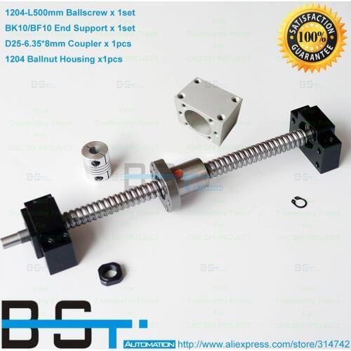 BSTMOTION RM1204 Rolled Ballscrew L 500mm + SFU1204 Ballnut + BK10 BF10 End Support + 1204 Ballnut Housing + 6.35*8 Coupler