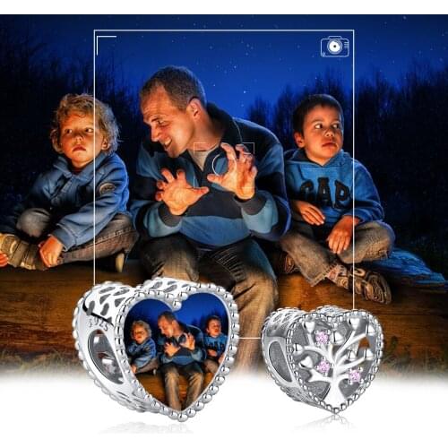 ELESHE Genuine 925 Sterling Silver Pink CZ Life Of Tree Charm Personalized Photo Bead Fit Original Bracelet Women DIY Jewelry