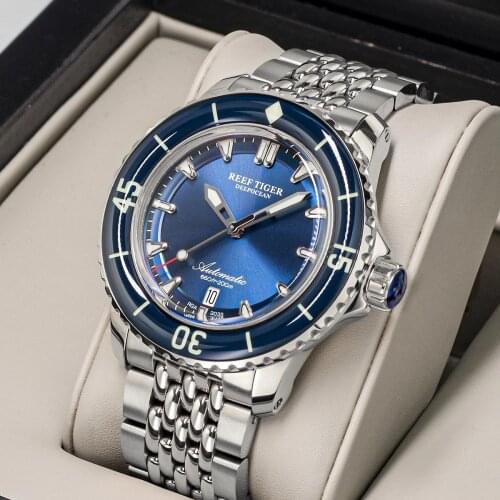 New Reef Tiger/RT Sapphire Crystal Watches Ceramic Bezel 200M Waterproof Mechanical Watch men Full Steel Luxury Automatic Watch
