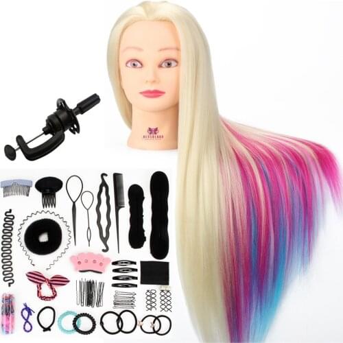 70CM Long Colorful Hair Hairdressing Training Head With Stand Combs Good Synthetic Hair Dummy Doll Manikin Head For Hairstyles