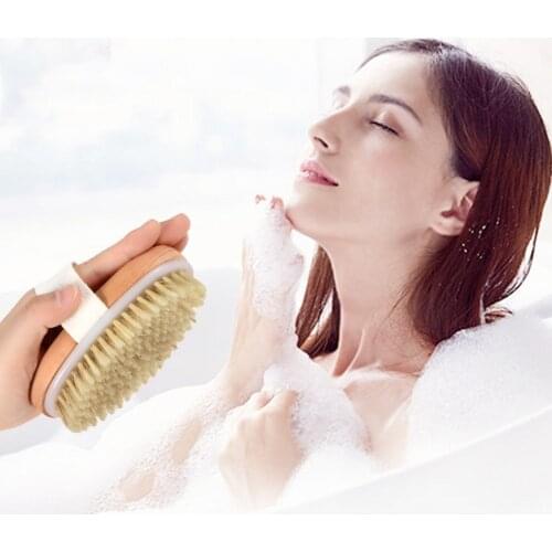 Wooden shower brush without handle and wooden hand brush exfoliating shower brush bristle shower brush