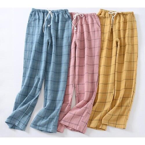 Fdfklak Spring Autumn New Couple Pyjama Men Sleep Bottom Pure Cotton Plaid Pajama Pants For Home Wear Trousers Loose M-XXL