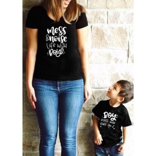 Mess and Noise Life with Boys Mom and Boys Matching Tshirts Match Mommy and Son Son Short Sleeve T Shirt Mommy and Me Shirts