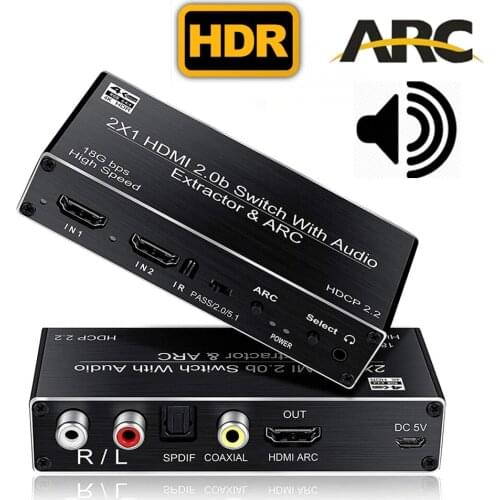 HDMI 2.0b Switcher HDR HDMI ARC 2X1 HDMI 2.0 Switch Splitter toslink audio with HDMI 2.0 audio splitter converter function