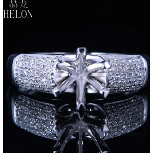 HELON Solid 10K White Gold Natural Diamonds Engagement Wedding Ring Setting Fit Round 5.5 - 6.5mm Semi Mount Ring Fine Jewelry