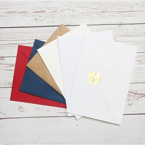 25PC Red Blue Ivory Envelope with Gold Seal for Wedding Invitation