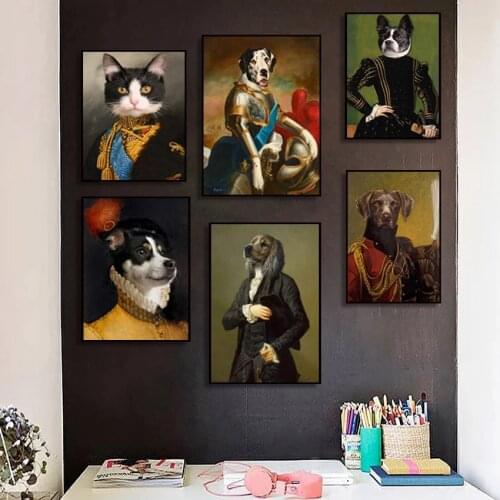 Cat Portrait Posters and Prints Vintage Canvas Painting Deer Parrot Cat Dog Animals Portrait Nordic Wall Art Picture home Decor