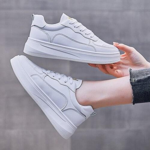 Spring Lace-up White Shoes Woman PU Leather Solid Color Female Shoes Casual Women Shoes Sneakers