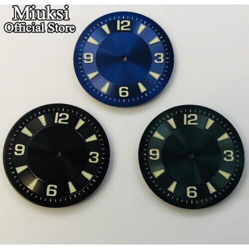 Miuksi 33.5mm sterile black blue green luminous watch dial fit ETA 2836 2824 Miyota 8205 8215 821A Mingzhu DG2813/3804 movement