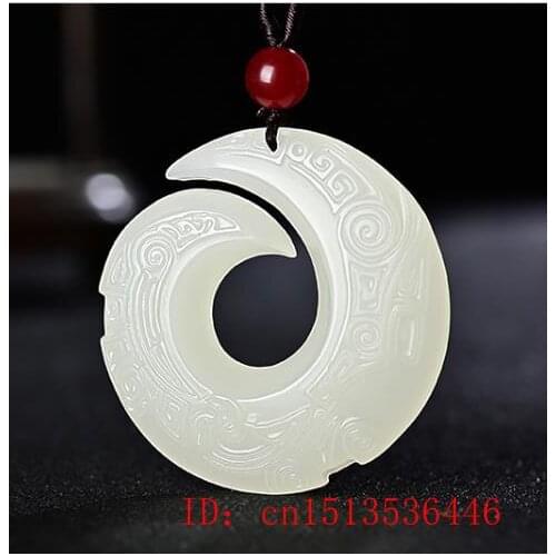 Fashion White Jade Dragon Jade Pendant Necklace Jewellery Chinese Hand-Carved Relax Healing Women Man Luck Gift Free Rope