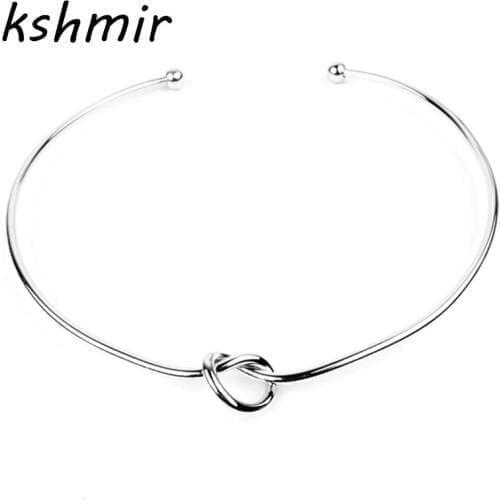 Fashion jewelry of peach heart knot Copper necklace elegant girl gold or collar Womens fashion collar necklace