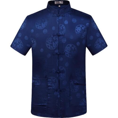 Brand Designer New Chinese Traditional Mens Satin Mandarin Collar Dragon Shirt Silky Tang Suit Clothing Kung Fu Tops M-4XL