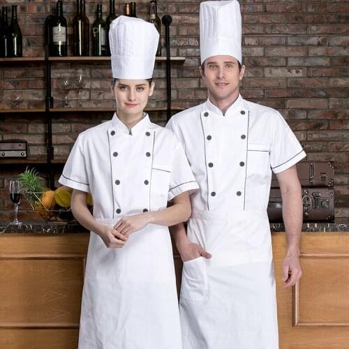 Men and Women Bakery Kitchen Jacket Cook Coat Catering Restaurant Canteen Short Sleeve Master Chef Uniform Barber Shop Workwear