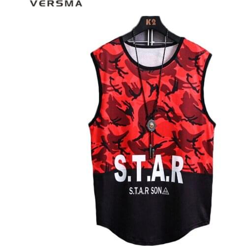 VERSMA Camouflage Patchwork Sleeveless Tanks Vests Men Tank Top Slim Fit Summer BF Punk Vintage Vest Men Tanks Tops Dropshipping
