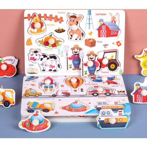 New Baby Montessori Toys Wooden Puzzle Cartoon Vehicle Digital Animal Puzzles Jigsaw Board Learning Educational Toy for Children