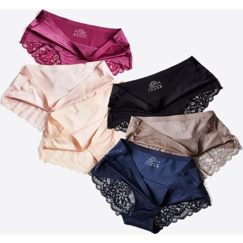 New 2pcs/lot Women Sexy Panties Lace Briefs Ice Silk Underwear for Girls Seamless Lingerie Pants Underpants Thongs Intimates