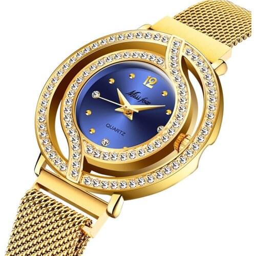 New Hip Hop Jewelry Magnetic fashion Luxury Brand Waterproof Diamond Watch Female Hollow Blue Quartz Elegant Gold Ladies Gifts