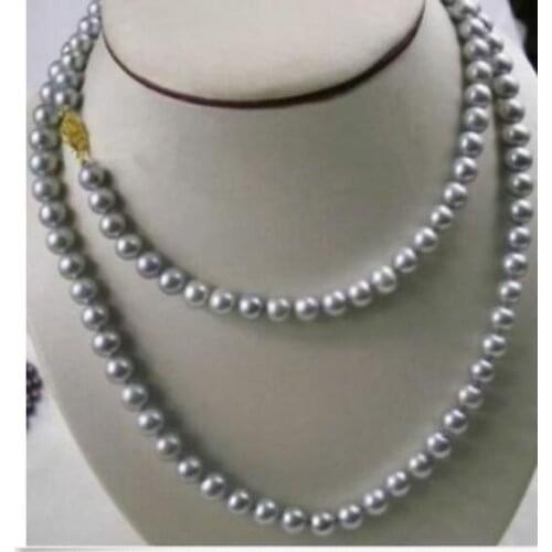 AAA 9-10MM NATURAL GRAY PEARLs NECKLACE 48" Yellow clasp